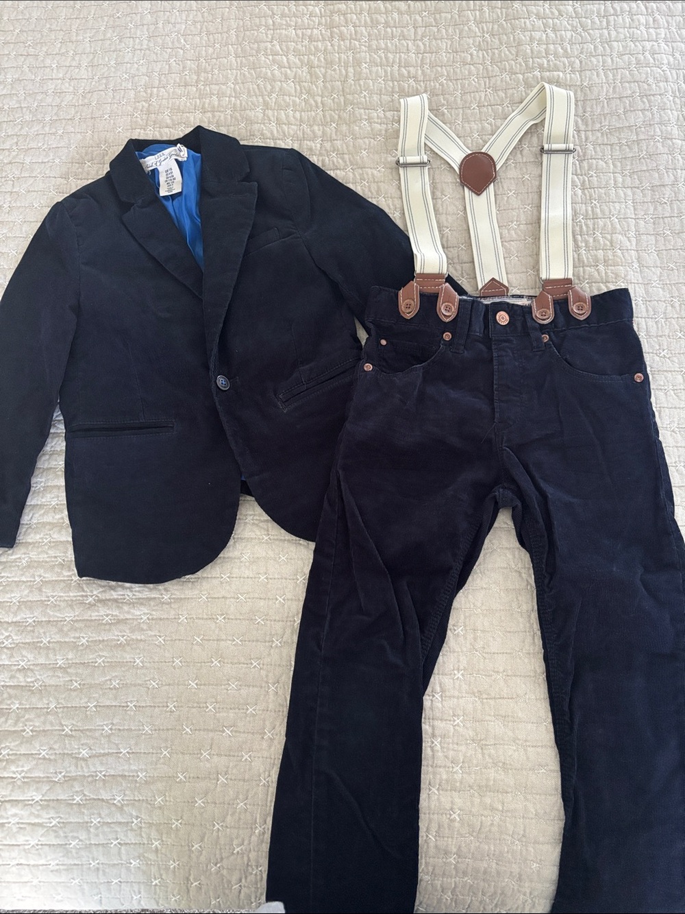 H&M Black Corduroy Blazer and Pants Set with Suspenders